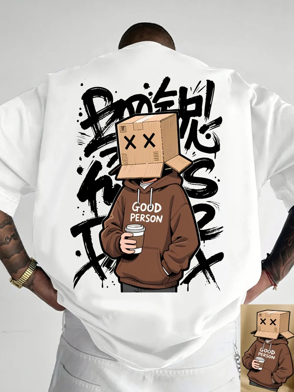 American Summer Men's Cartoon Character Letter Graffiti Print Comfortable and Breathable Round Neck T-shirt Outdoor Street Top