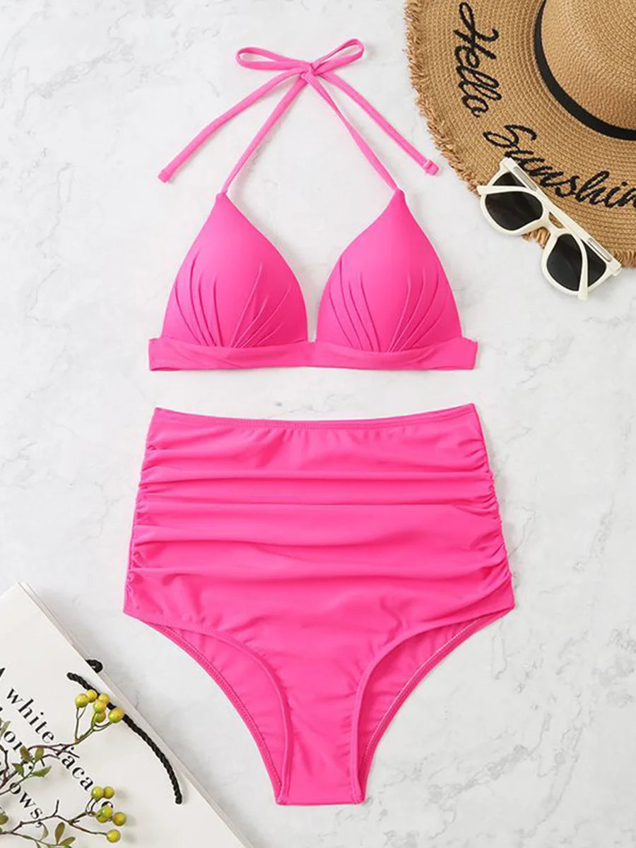 Triangle Bikinis 2026 Women Push Up Swimsuit Solid Sexy High Waist Swimwear Female Swimming Bathing Suit Summer Beachwear