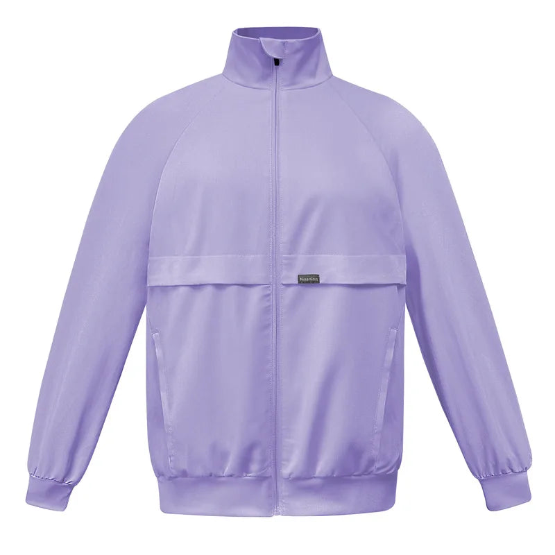 Surgical gown jacket, long sleeved jacket, stand up collar with multiple pockets, medical brush gloves, nurse work clothes