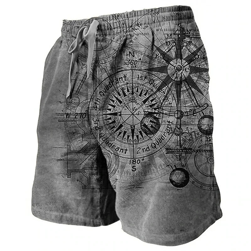 Tan Retro 3D Printed Men's Beach Pants Ghost Pirate Ship 2024 Men's Summer Breathable Shorts Fitness Street Drawstring Shorts