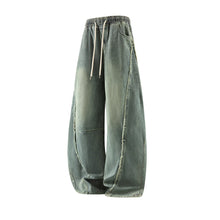 Retro Distressed Wide Leg Curved Jeans Men Y2K Hip Hop Baggy Denim Pants Streetwear Casual Trousers