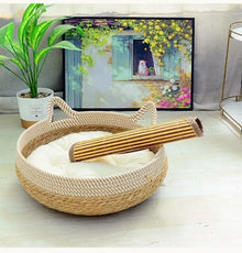 Vine Woven Cat Bed Pet Bed All-weather Comfortable Sleep 35/40cm Cat Bed Circular Cat House Puppy Bed Home Pet Supplies