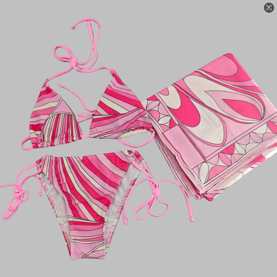 2026 Fashion Design Women's Red Scarf Sling Swimsuits Classic Brand Lady Scarf Bikini Sets with Letter Signature Logo