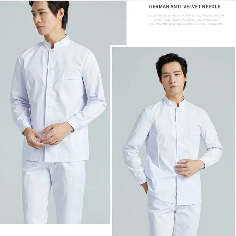 Men Medical Coat Doctor Dentist Medical Uniform Stand Up Collar Nurse Tops Male Oral Beauty Salon Nursing Care Workwear Jacket