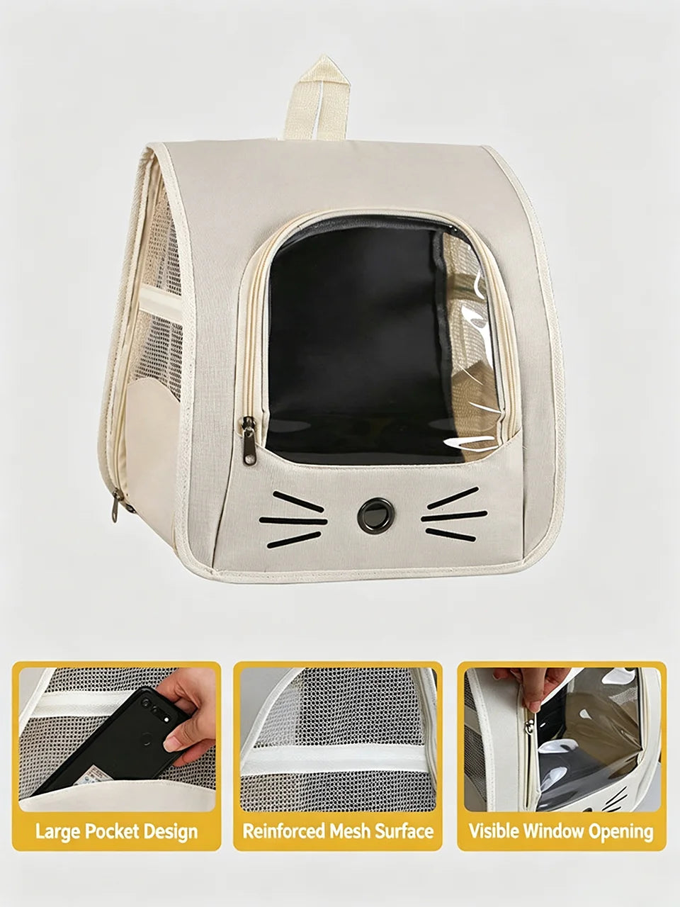 Breathable Oxford Pet Cat Carrier Backpack for Small Dogs, Portable Transparent Travel Outdoor Bag with Side Mesh Pockets, Airy