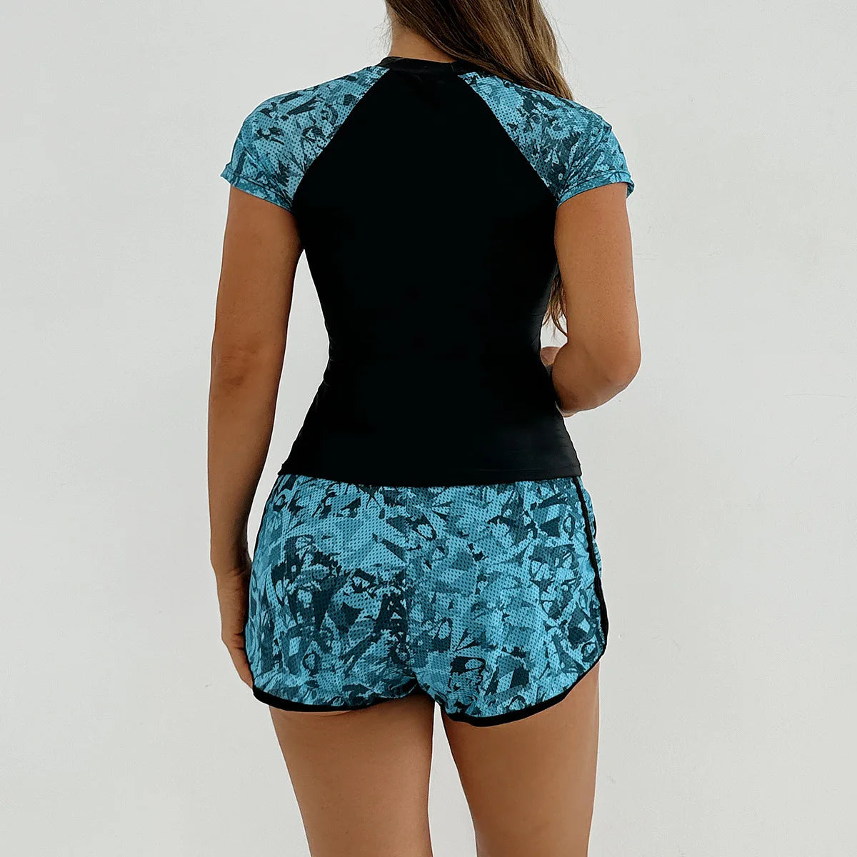 Women's Swimsuit Tankini Set Female Short Sleeve Swimwear 2025 Surfing Sports Pool Beachwear Two-Piece Bathing Suits With Shorts