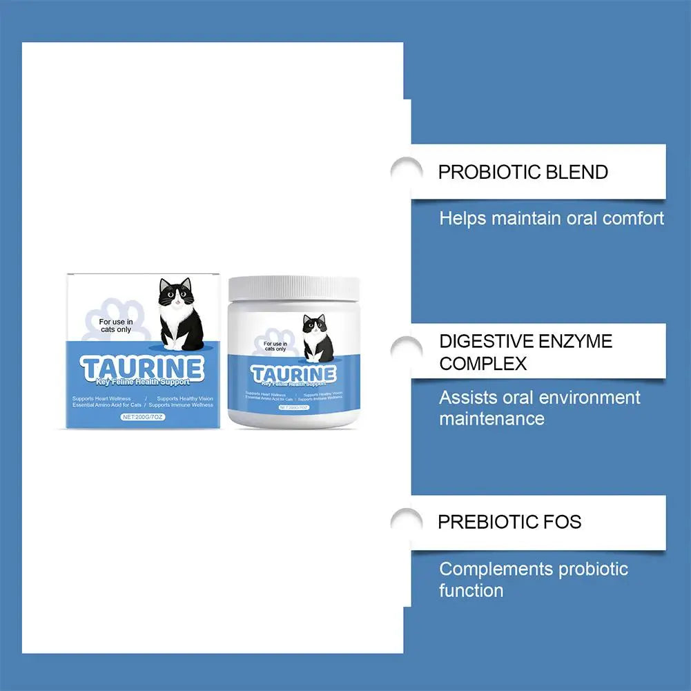 Cat Taurine Powder Supplement Eye & Heart Health Support, Essential Feline Nutrition Natural Pet Vitamins for Kittens Adult Cats