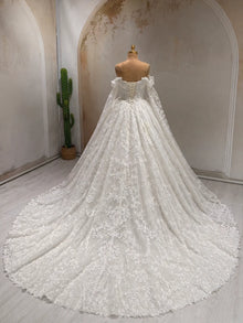 Elegant Lace Long sleeves Wedding Dress Off Shoulder Princess Ball Gown Sweetheart Bridal Dress Long Train Vestido De Novia