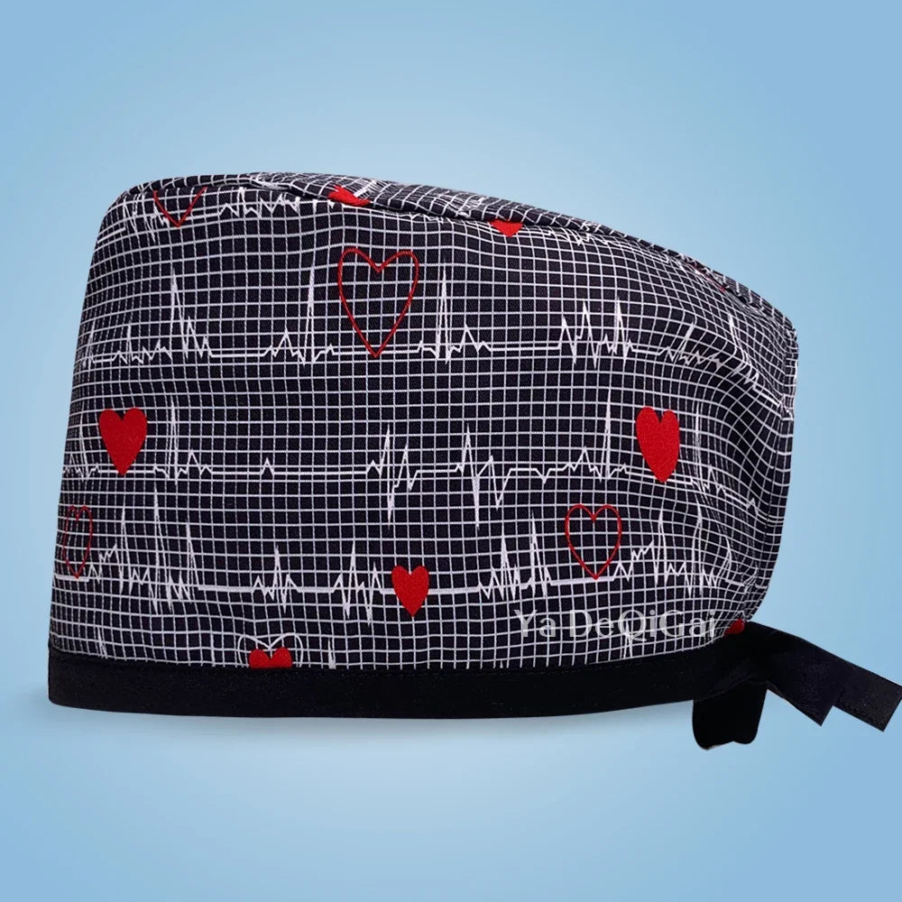 Cartoon Print Medical Scrub Hat Hospital Doctor Work Caps Health Worker Scrub Cap Pet Clinic Nurse Beautician Nursing Scrubs Hat