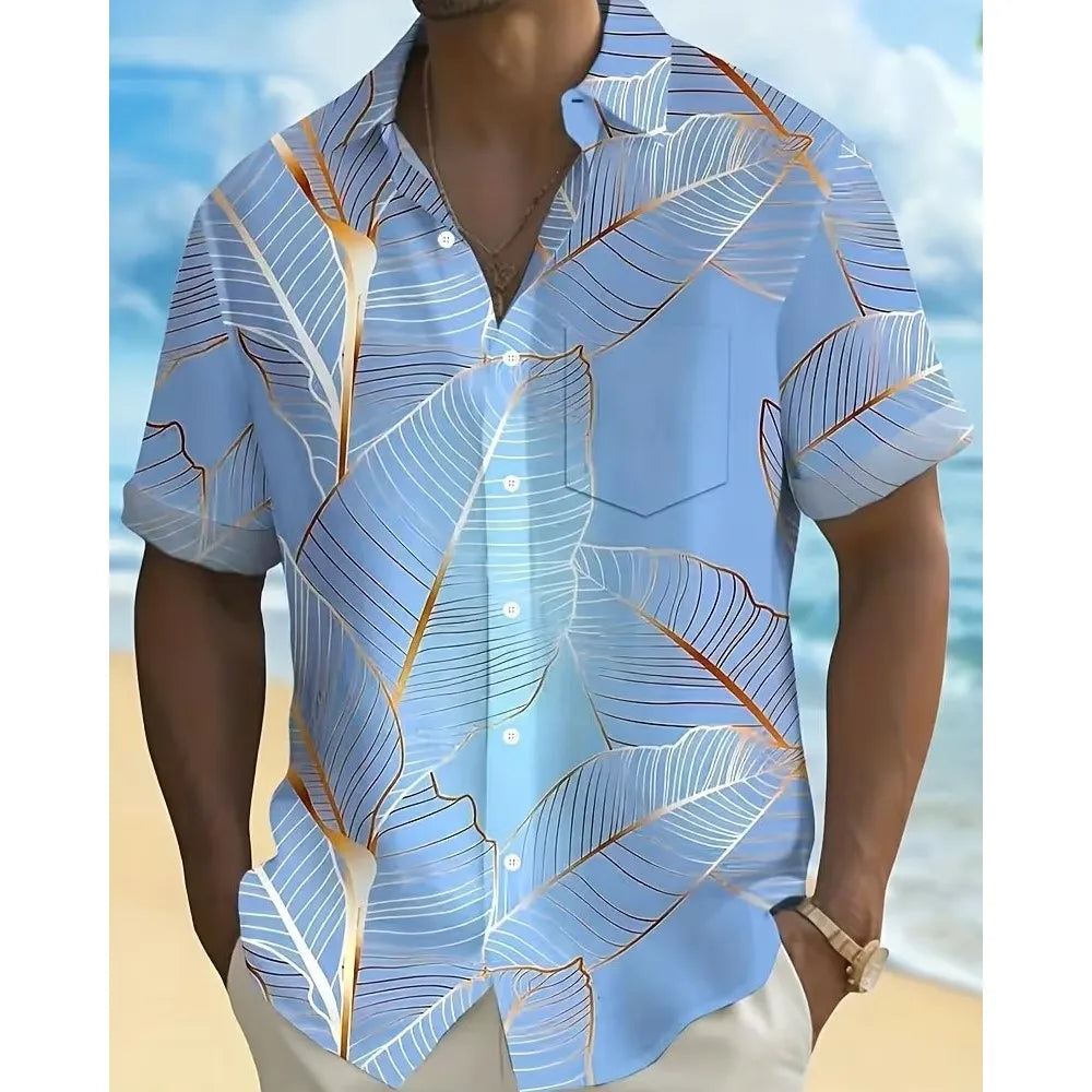 2026 Casual Men's T-shirt Menswear Clothing Shirts For Man Beachwear Daily All-match Loose Buttons Fashion Printed Short Sleeves