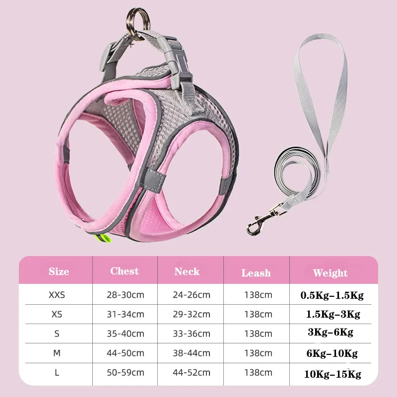 Dog Harness Leash Set for Small Dogs Adjustable Puppy Cat Harness Vest French Bulldog Chihuahua Pug Outdoor Walking Lead Leash