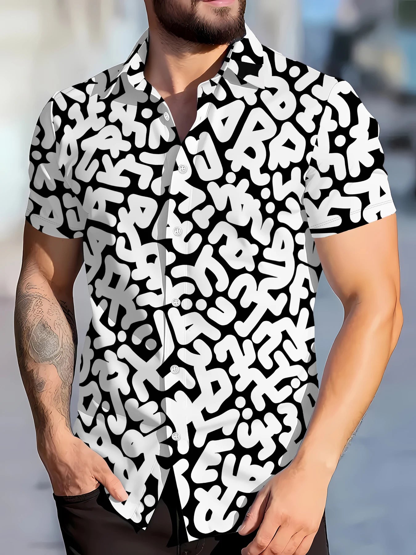 2026 Summer New Style Men's Short-Sleeved Shirt with 3D Letter Print for Street Casual Fashion Comfortable Soft Breathable
