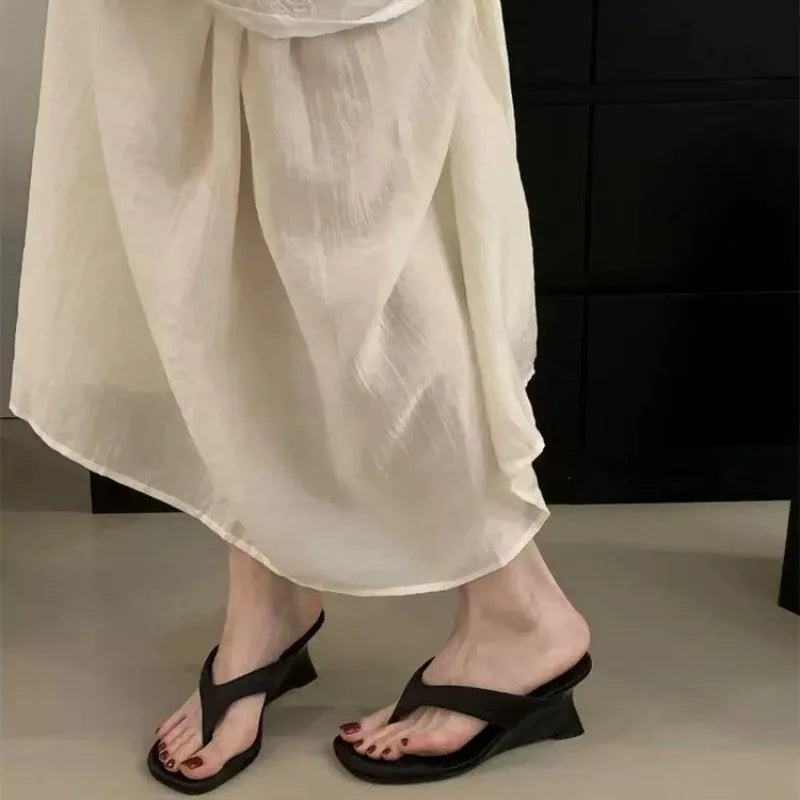 Wedge Flip-Flops Summer New Round Toe Clip-Toe Soft-Sole High-Heeled Beach Shoes