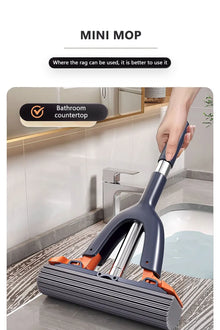 Mini Mop Self Squeeze Mop Powerful Folding Household Clean Tools No Hand Wash Strong Absorbent Mop for Bathroom Kitchen Desktop