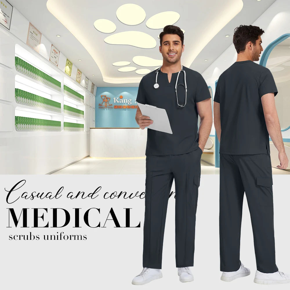 Niaahinn Medical Surgical Uniforms Doctor Costume Men Nurse Surgery Anesthetist Workwear Clinical Nursing Scrubs Tops-Pants Suit