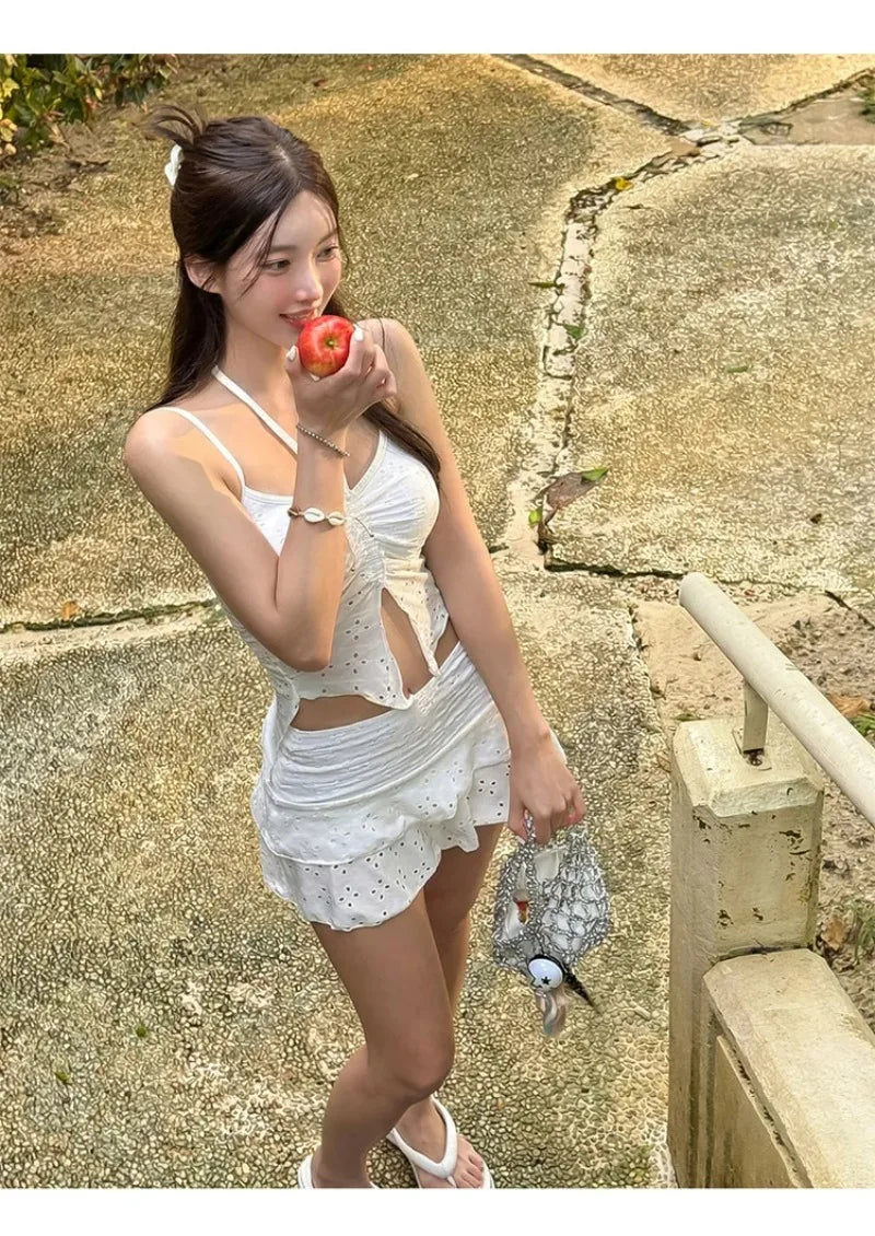 Korean Style Vacation Swimsuit Women's Pure Desire High Waist Small Chest Separate Bikini Fashionable Swimwear Export Quality