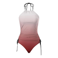 Women Gradient Ruched Split Swimsuit 2024 New Lace Up Backless Tankinis Set Summer Brazilian Bikini Set New Beach Bathing Suit