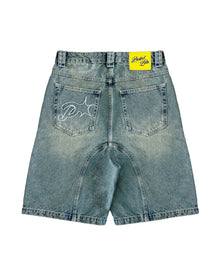 Vintage Y2k Men Women Harajuku Short Jeans Washed Embroidery American Retro Man Denim shorts Summer Loose Hip Hop Streetwear