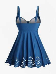 Rosegal Plus Size Floral Hollow Out Cinched Panel Tankini