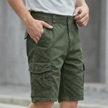 Mens Casual Hiking Cargo Shorts Water Washed Cotton Oversized Straight Leg Shorts with Big Pockets Elastic Waist 29-38