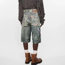 3D Candy Chain Print Baggy Jeans Shorts for Men Streetwear Summer Wide Leg Patchwork Casual Loose Knee Length Pants Oversized