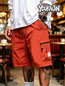 Summer Men's Quick Dry Cargo Shorts Loose Fit Elastic Waist Drawstring Multi Zipper Pockets Outdoor Fishing Hiking EU Size