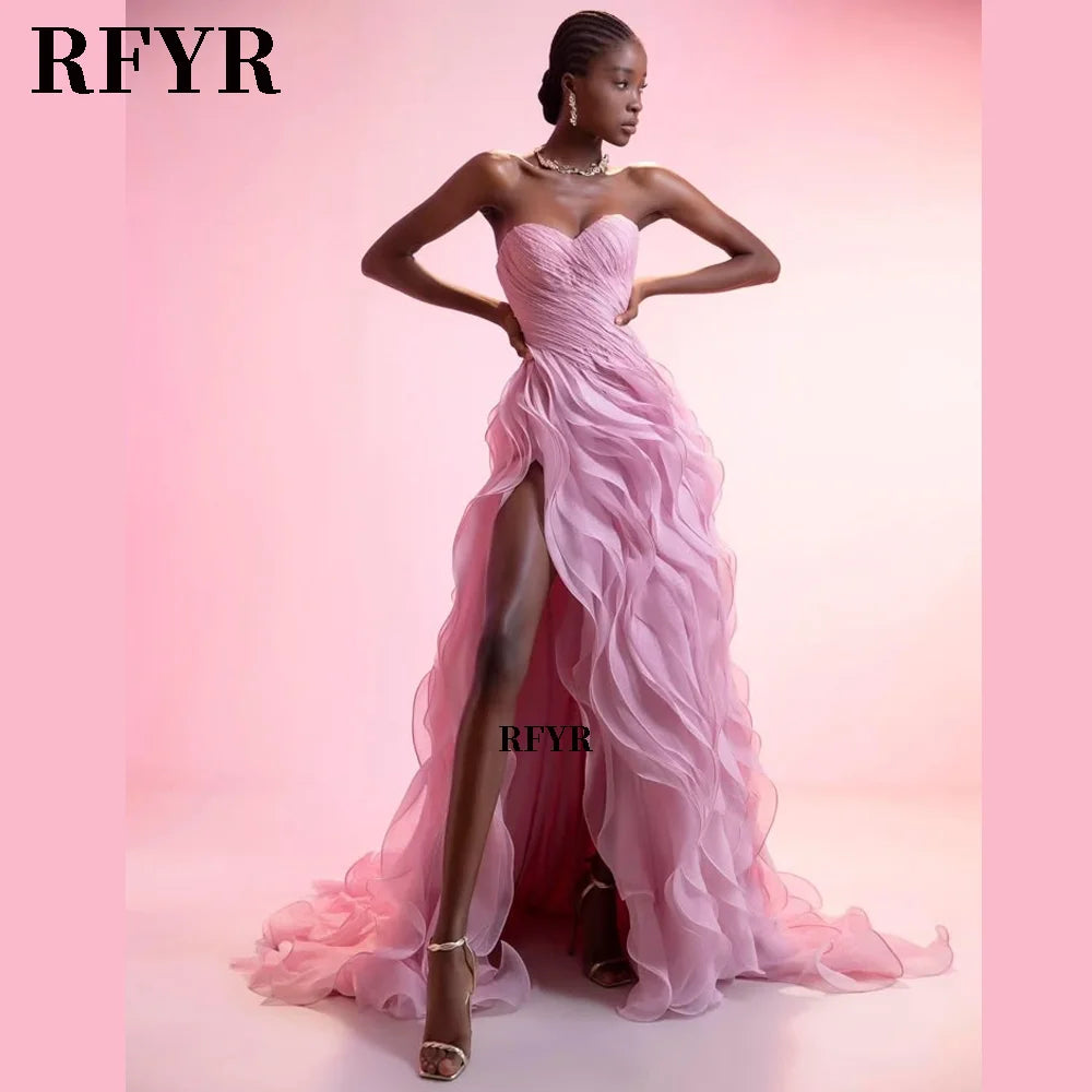 RFYR Prom Gown Pleated A Line Evening Gowns High Slit Party Gowns فساتين مناسبة رسمية  Elegant Evening Dresses Customized