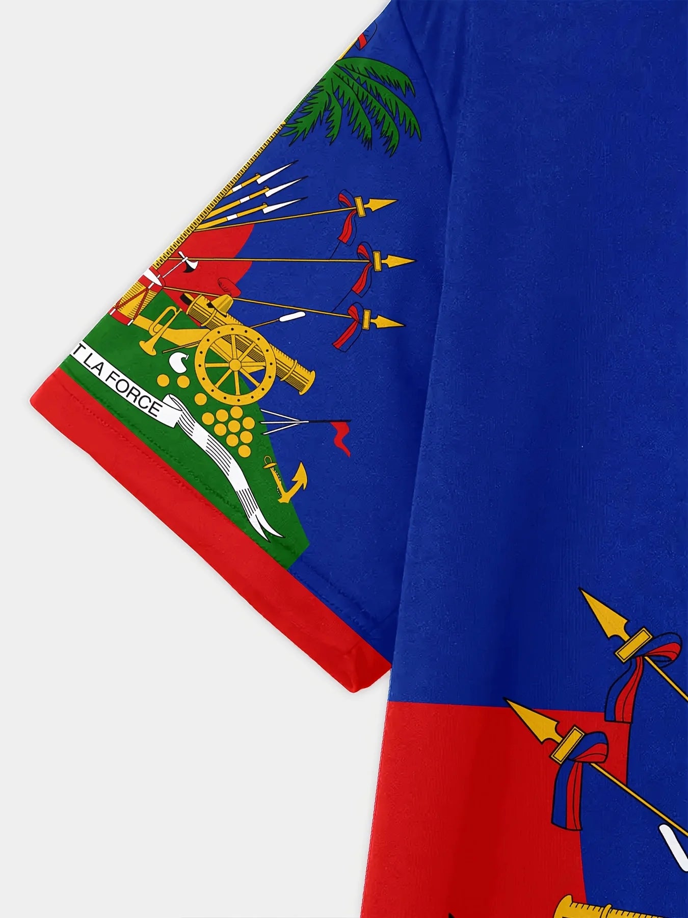 Men's Novelty T-Shirt | Vibrant Multi-Color Polyester Casual Tee with Haitian Flag & Cannon Print | Round Neck,Regular Fit