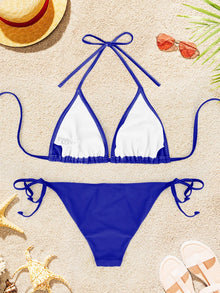 2Pcs Sexy Bikini Swimsuit For Women Solid Color Swimwear Summer Bathing Suits Females Backless Beachwear Halter Swimwear