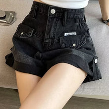 2024 Summer Women Shorts Pants Lady High Waisted Loose High Street Denim Pants Female Streetwear Black Gray Wide Leg Short Jeans