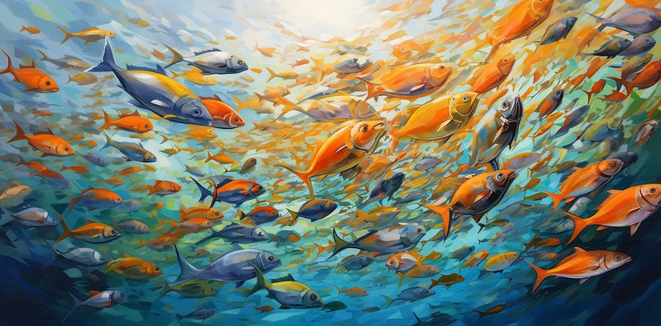 Abstract Blue Sea Fish Canvas Painting Nordic Art Graffiti Large Size Posters Print Modern Living Room Home Decoration Picture