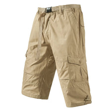 Mens Cargo Shorts 100% Cotton Casual Running Shorts Elastic Waist Hiking Outdoor with a Belt