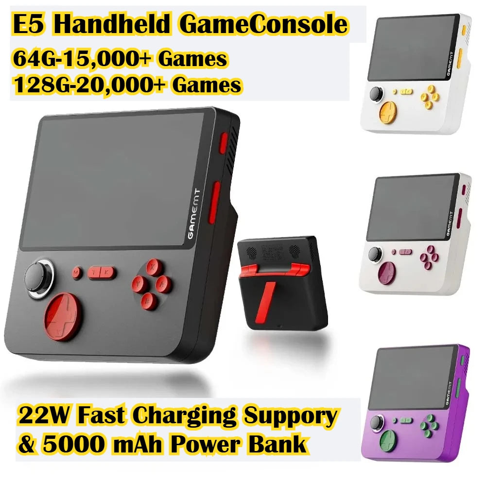 E5 Handheld Video Game Console 5 inch IPS Screen 5000mAh Power Bank 22W Retro Portable Arcade Gaming Console for Kids Adults