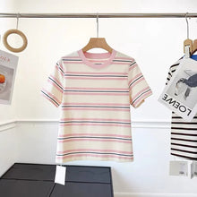 High Quality 2026 Summer New Women Fashion Stripes O-Neck Cotton T-Shirt Ladies Casual Short Sleeve Basic Tees Tops Female