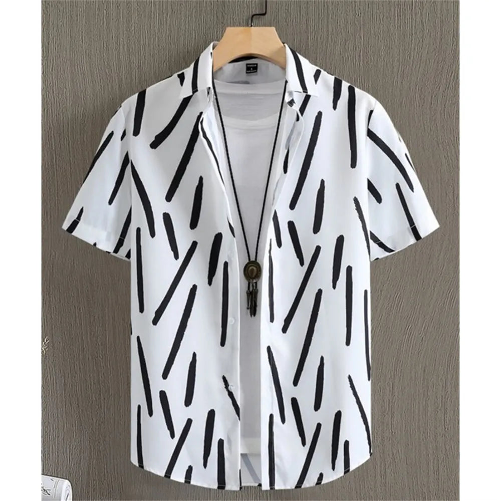 Summer Fashion 3D Print Striped Men's Shirts Basic GraphicsButton Short Sleeve Lapel Streetwear Hawaiian Blouse Shirts for Men