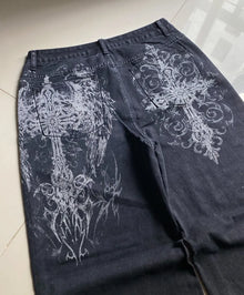 Y2K Fashion New American Oversize Print Washed Baggy Jeans Women Harajuku Hip Hop Popular Casual Joker Wide-leg Pants