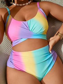 VigoBreviya 2026 Sexy Print 2 Piece Plus Size Bikini Women Cross Push Up Curvy Swimsuit High Waist Beach Lady Big Bathing Suit