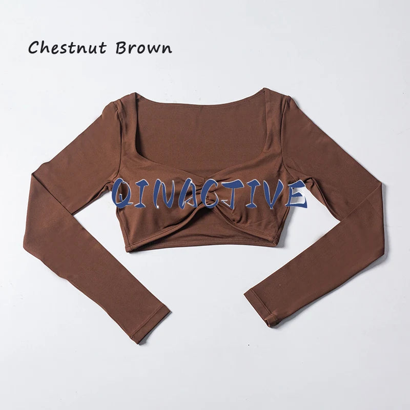 QINACTIVE Women Yoga Crop Top Long Sleeve Shirts Fitness