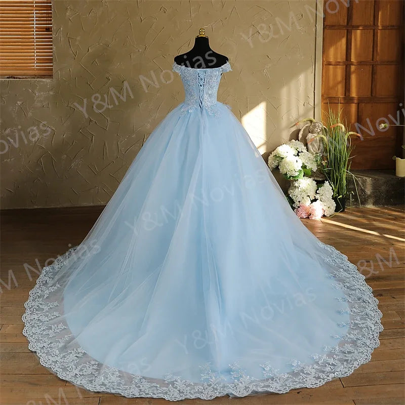 Y&M Novias Off Shoulder Plus Size Vestido De Noiva 2026 New Wedding Dress Train or Floor Customized large Bridal Tulle Mariage
