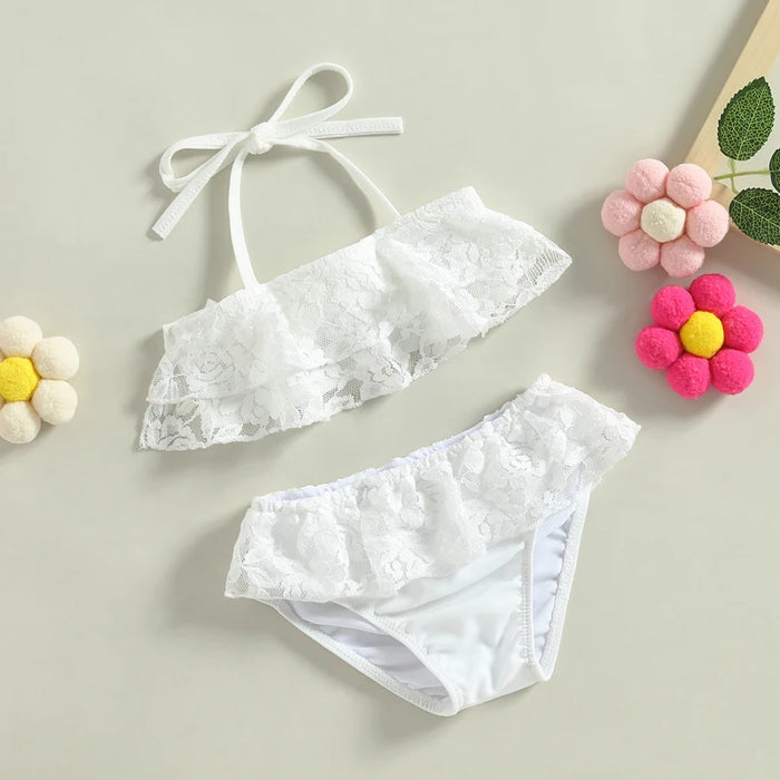 Toddler Baby Girls Swimwear Swimsuit Children Lace Bandage Bikini 2024 Summer Brand Baby Girl Biquini Swimming Suit