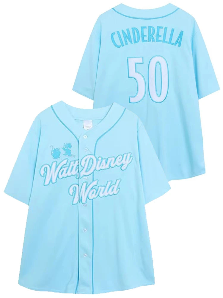 Disney Cinderella Embroidery Blouse T Shirt Short Sleeve