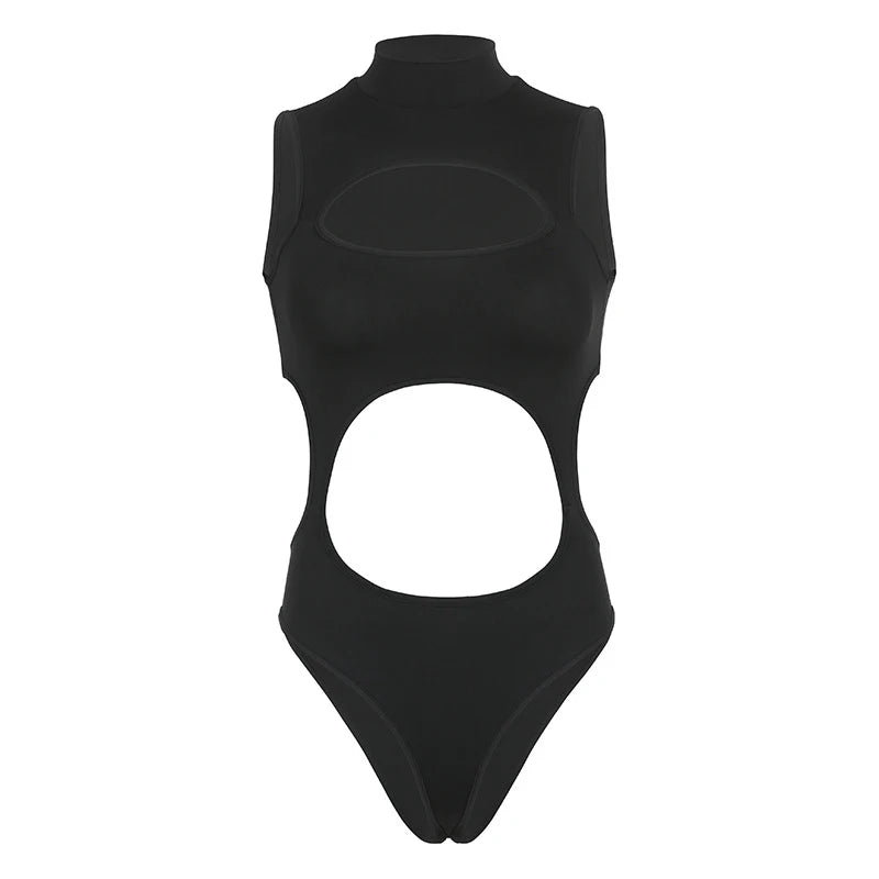 Gothic Techwear Hollow Out Sleeveless Bodysuit Streetwear
