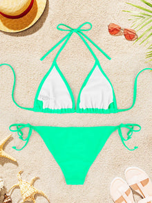 2Pcs Sexy Bikini Swimsuit For Women Solid Color Swimwear Summer Bathing Suits Females Backless Beachwear Halter Swimwear