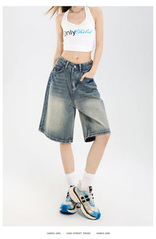 2026 Korean Street Casual Y2K Loose Wide-leg Denim Shorts Five-point Baggy Jeans Women's All-match Straight Summer Hot Shorts