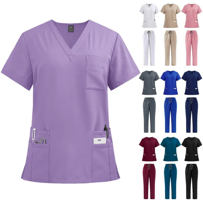 Workwear Doctor Nurse Work Uniform Scrubs Surgical Gown Operating Room Straight Pants Solid Color Set Medical Professionals
