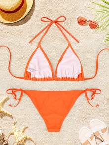 2Pcs Sexy Bikini Swimsuit For Women Solid Color Swimwear Summer Bathing Suits Females Backless Beachwear Halter Swimwear