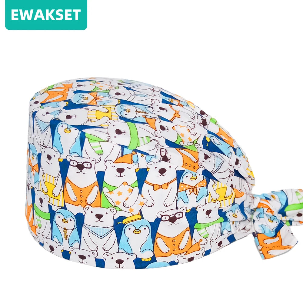 Unisex Surgical Cap Medical Working hat Animal printed Dental Beauty Salon Chef hats 100%Cotton Nurse Doctor Hospital Scrub Caps