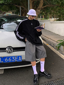 Mauroicardi Spring Summer Loose Casual Soft Grey Pleated Shorts for Men with High Waist Short Straight Pants Korean Clothes 2024