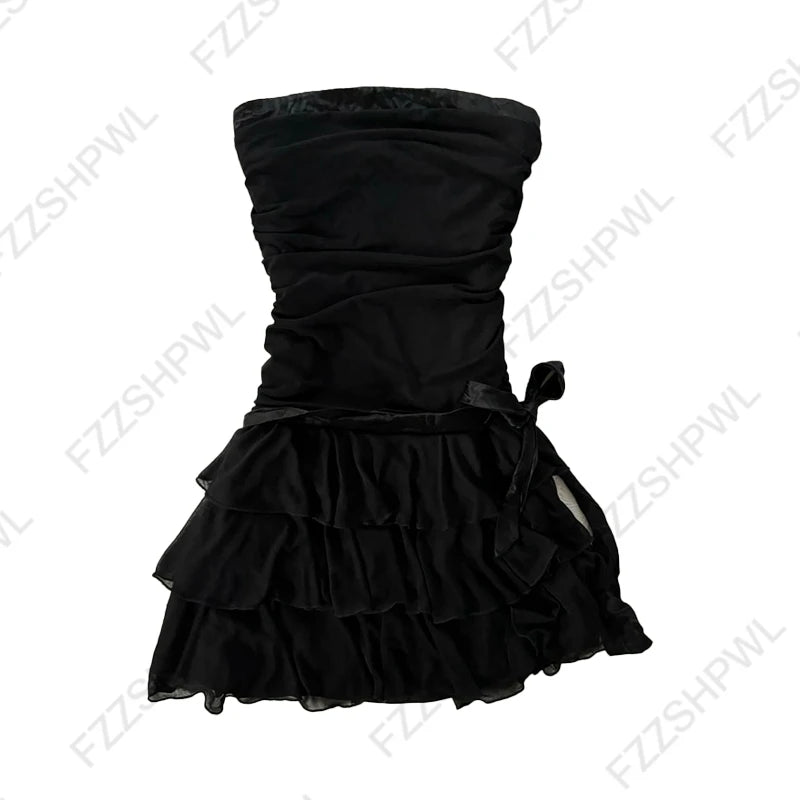 Grunge Punk Gothic Fairycore Emo Girls Dress Sexy Slim Lace Chic Fashion Aesthetic Women's Dresses Harajuku Retro Y2K Streetwear