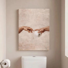 Michelangelo Toilet Paper Canvas Prints, Classic Art Toilet Humor Poster, Funny Bathroom Wall Art, Quirky Renaissance Decor